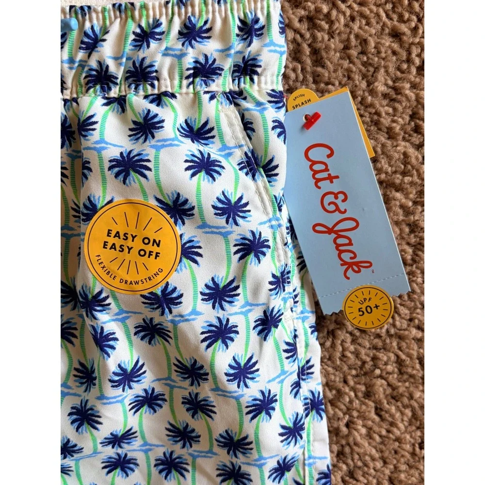 Cat & Jack Tropical Palm Tree Mesh Lined Swim Trunks Shorts Boys XS 4/5 NWT NEW